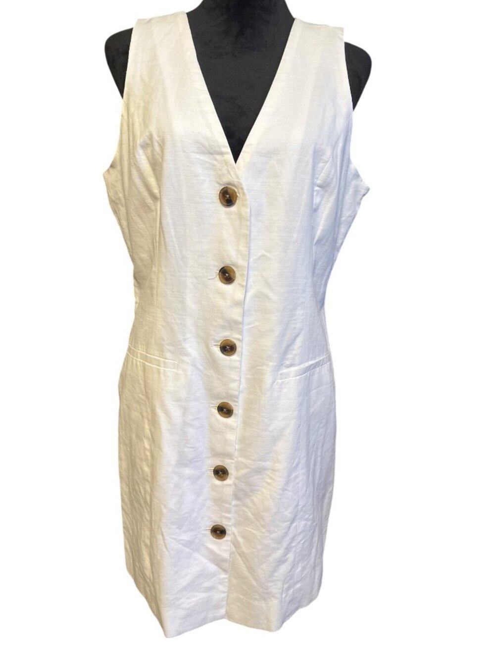 Sleeveless Button-Front White Linen Blend Shift Dress By A New Day - Womens M